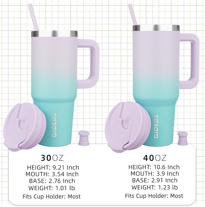 BJPKPK 30 oz Insulated Tumbler with Handle & Straw, Stainless Steel | Double Wall Vacuum Insulation, Leak Proof, BPA Free, Dishwasher Safe, Cupholder Friendly, Travel & Outdoor, Lavender Green - Image 4