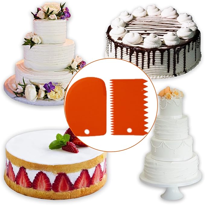 6pcs Cake Scraper Decorating Comb and Icing Smoother Reusable Bread Cream Pizza Cutter-Orange