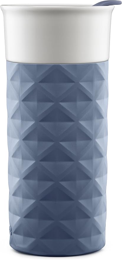 Ello Ogden BPA-Free Ceramic Travel Mug with Lid, Evening Blue, 16 oz | Splash-resistant ceramic travel mug with slider lid and protective silicone sleeve. BPA-free, great for coffee and tea. - Image 5
