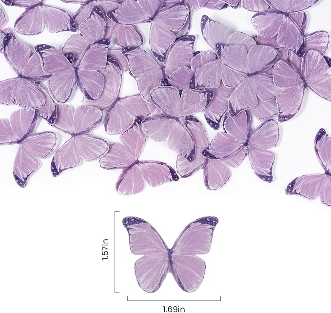 60 Pcs Purple Butterfly Decorations, Purple Edible Butterflies, Edible Wafer Paper Butterflies for Cake Decorating, Cupcake Toppers, Cakecircles - Image 5