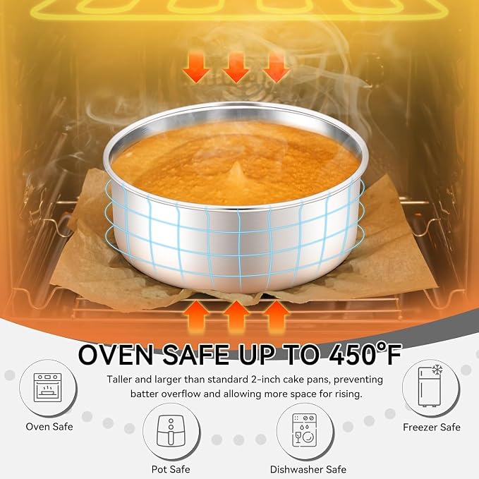 Leonyo 6"-8"-9" Baking Pans Set, Stainless Steel Round Cake Pans, 2In Deep | Bake a multi-layer cake — perfect for celebrating weddings, birthdays, housewarmings, and graduations - Image 4
