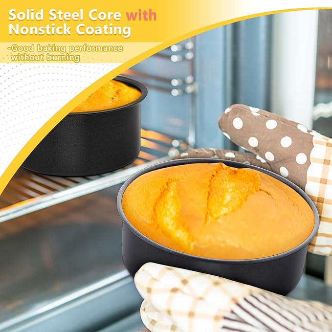 E-far 3-Piece Cake Pan(4/6/8 Inch), Nonstick Stainless Steel Round Baking Cake Pans, Metal Cake Mold Tins for Birthday/Wedding, Stainless Steel Core & Non-toxic Coating, Straight Side & 2 Inch Deep - Image 6