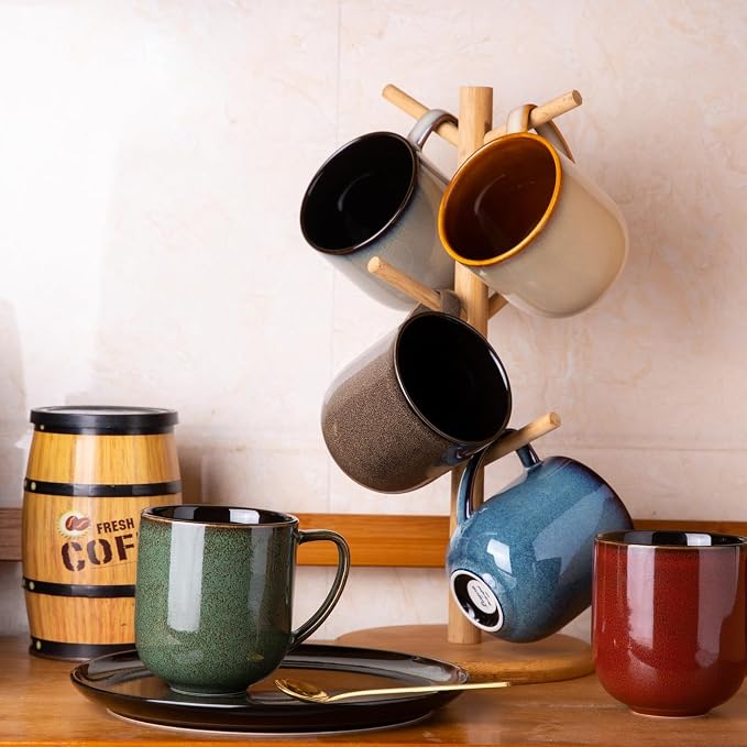 LERATIO 12OZ Ceramic Coffee Mugs Set of 6, Large Porcelain Coffee Cups With Large Handle For Latte,Cappuccino,Milk,Cocoa,|Dishwasher&Microwave Safe Mug Sets,Ideal for Man,Woman,Dad, Mom-Mixing - Image 5