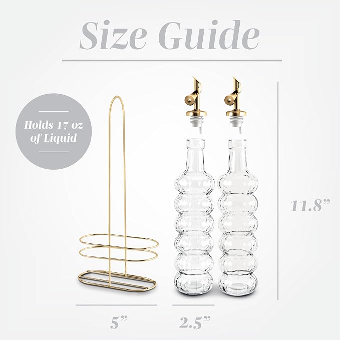 COOK WITH COLOR Glass Olive Oil Bottle Dispenser, Clear, Elegant Waves | 2 Pack, 17oz, Oil and Vinegar Cruet, Olive Oil Carafe Decanter, For Kitchen - Image 3