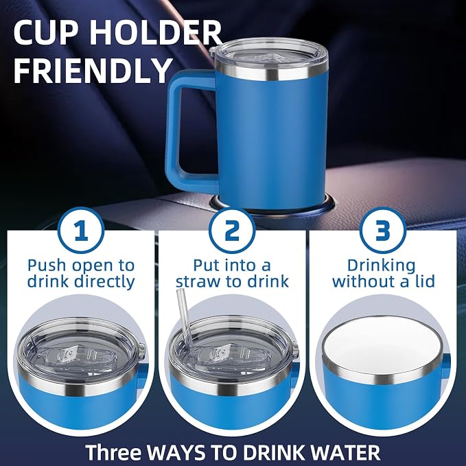 40 oz Insulated Coffee Mug with Ceramic Coating, Stainless Steel Travel Mug Tumbler with Handle Lid and Straw, Double Wall Leak-Proof Coffee Travel Mug Keeps Drink Hot and Cold (Blue) - Image 6