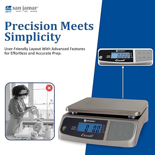 San Jamar Digital Food Scale, Battery Operated with 66 Pound Capacity for Cooking, Baking, Meal Prep, Diet Tracking, Stainless Steel, 6.82 Pounds, Silver