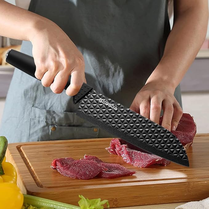 Knife Set with Block,9 Pieces Kitchen Knives and Heat Resistant Silicone Kitchen Utensils Set with Wooden Handle,Ideal Cooking Tools for Kitchen - Image 4