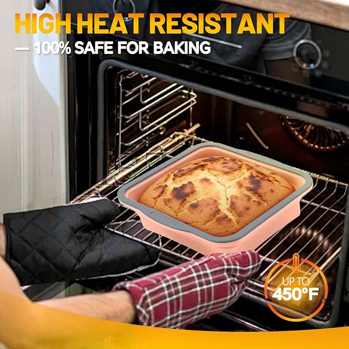 7x7 Silicone Square Cake Pan with Metal Reinforced Edge, Nonstick Brownie Baking Pan, BPA Free, Oven Safe Flexible Silicone Mold, Suitable for Making Cakes, Brownies, Bread, Pie, Lasagna - Image 4