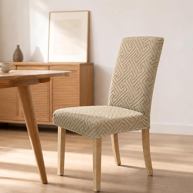 Promindfly Dining Chair Covers, 3D Jacquard Fabric Chair Covers for Dining Room, Anti-Scratch Chair Covers Set of 4, Stretch Washable Dining Chair Covers for Kitchen, Hotel - Image 7