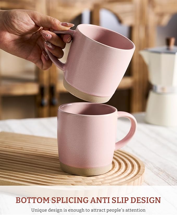 famiware Coffee Mugs Set of 6, Milkyway 13 oz Mug Set, Ceramic Cup Set with Handle for Coffee, Tea, Cocoa, Milk, Light Pink - Image 2