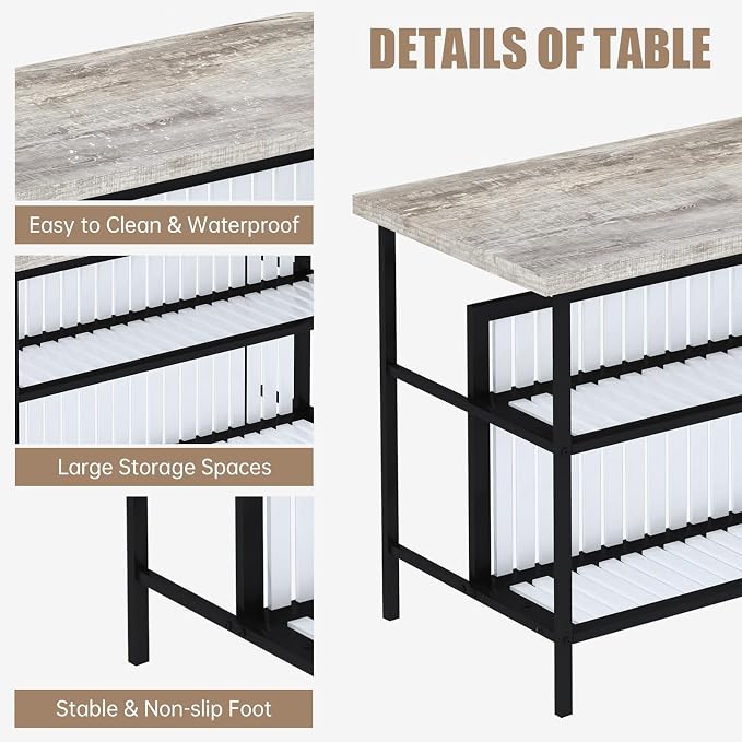 AWQM Kitchen Island with Seating & Storage Shelf, Modern Bar Table and Chairs Set for 2, Wooden Island Table for Kitchen, Dining Table Set for Small Space, Grey - Image 8