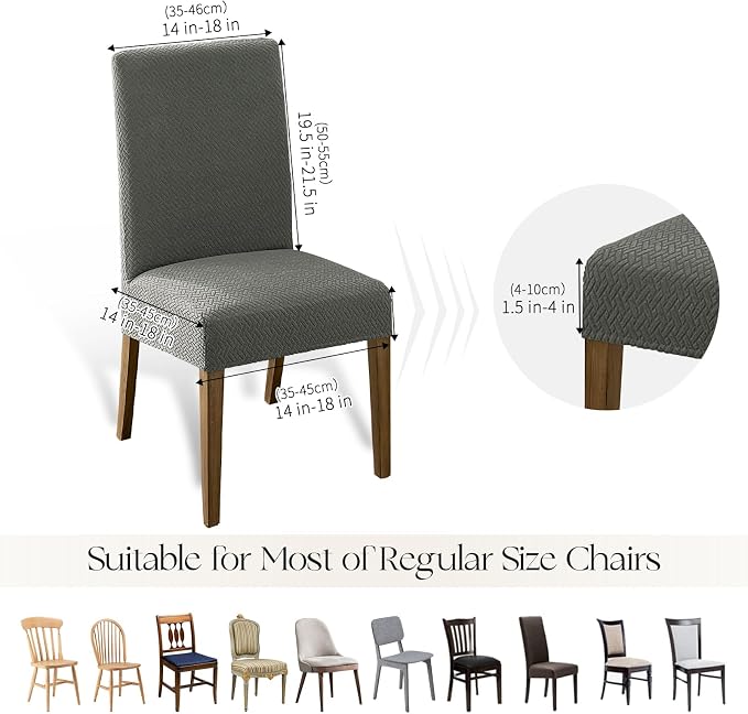 MOSAYT 100% Waterproof Dining Room Chair Covers Set of 6, Super Fit Stretch Jacquard Parson Chairs Slipcovers Removable Washable Chair Seat Protectors for Home, Kitchen, Banquet (Grey) - Image 6