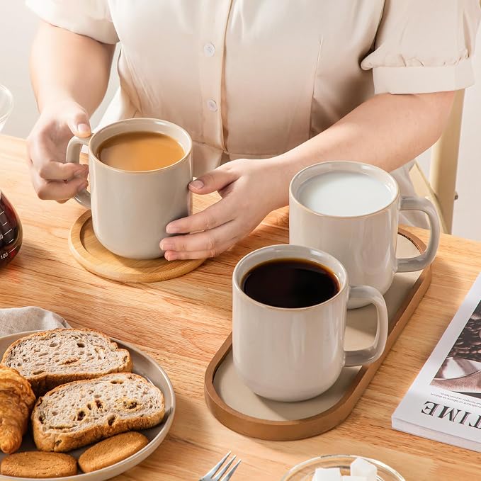 vancasso 16 oz Coffee Mugs Set of 6, Large Ceramic Mug with Handle, Unique Glaze Coffee Cups for Latte, Cappuccino & Hot Cocoa, Dishwasher & Microwave Safe, Gray, Series PLAYA - Image 8