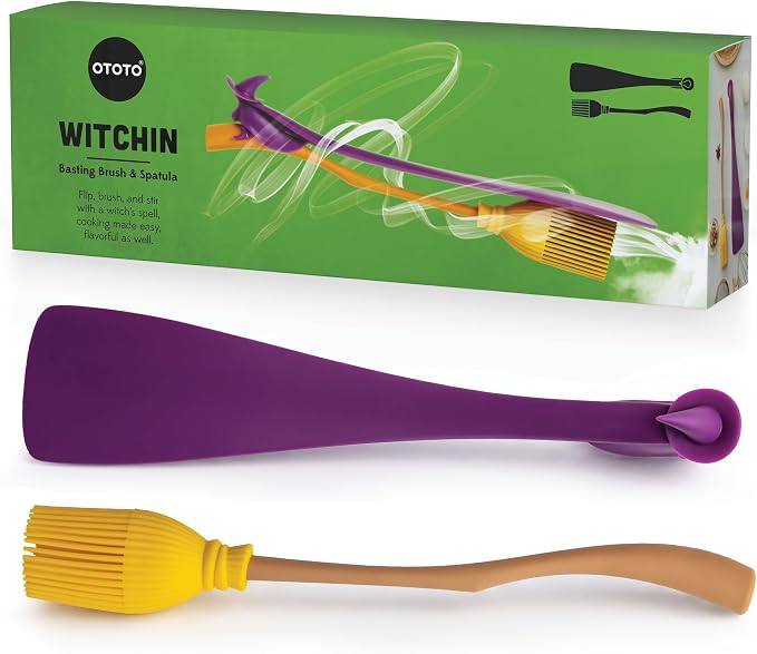 OTOTO Spatula and Pastry Brush - Silicone Heat Resistant and Basting Brush, Cooking and Baking Spatula, Spooky Witchy Gifts, Gothic Kitchen Halloween Gifts, Unique Kitchen Gadgets (Witchin) by OTOTO