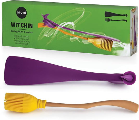 OTOTO Spatula and Pastry Brush - Silicone Heat Resistant and Basting Brush, Cooking and Baking Spatula, Spooky Witchy Gifts, Gothic Kitchen Halloween Gifts, Unique Kitchen Gadgets (Witchin) by OTOTO