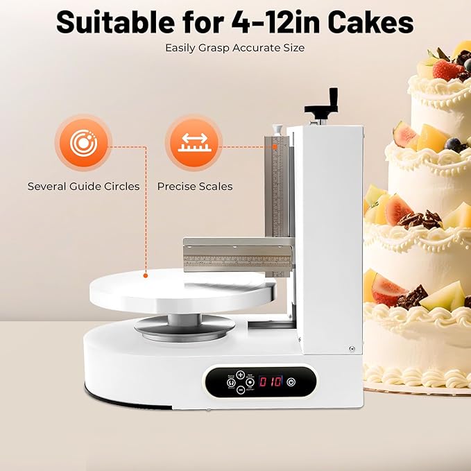 Cake Decorating Turntable, Cake Decorating Machine Cake Cream Spreading Coating Smearing Automatic Cake Frosting Machine with Adjustable Scraper for 4" to 12" Cake, 60-320RPM Rotating Speed