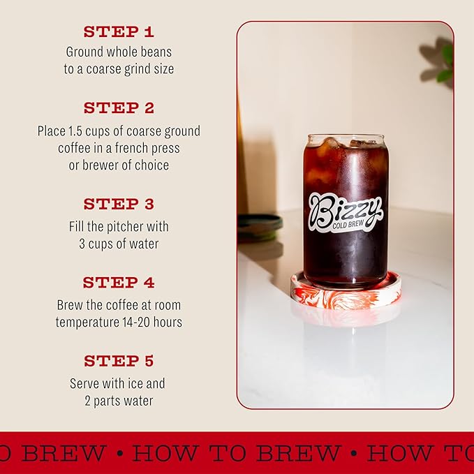 Bizzy Organic Cold Brew Coffee | Smooth & Sweet Blend | Whole Bean Coffee | Medium Roast | 100% Arabica | 5 LB