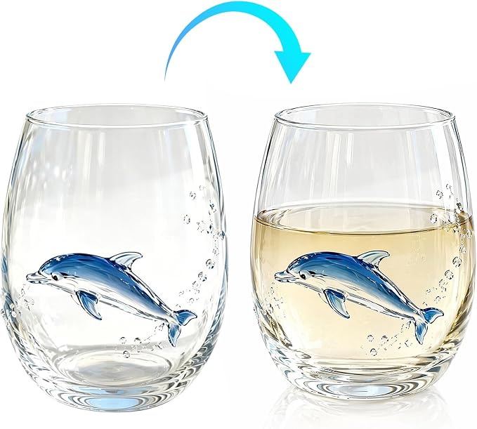 Ocean Themed Dolphin Hand-Blown Coastal Glassware | Ocean Themed Octopus Glassware Hand Blown Coastal Stemless Wine Glasses - Unique Coastal Decor Gift for Ocean Lovers - Image 8