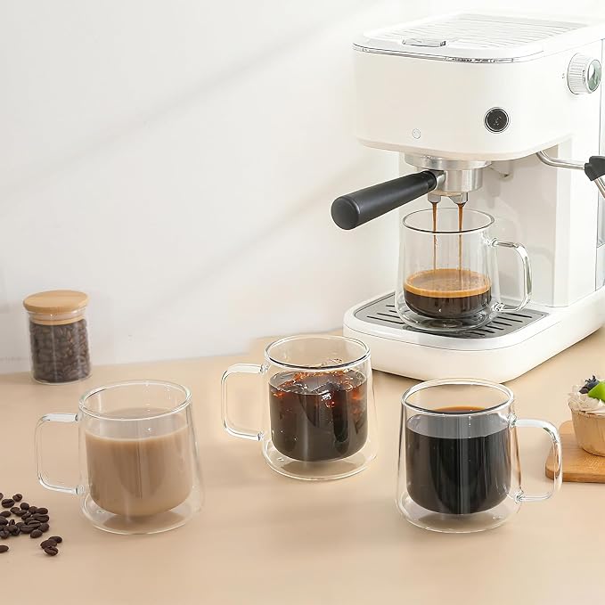Aurzen 13oz Glass Coffee Mugs,Double Wall Insulated Glass Cups with Handle,Clear Espresso Mugs for Latte,Cappuccino,Tea Bag (4, 13oz) - Image 6