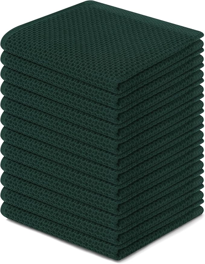 Homaxy 100% Cotton Waffle Weave Kitchen Dish Cloths 12-Pack, Blackish Green | 12 x 12 Inches, Ultra Soft Absorbent Dish Towels, Quick Drying Dish Rags with Hanging Loop by Homaxy