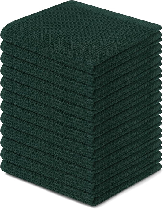 Homaxy 100% Cotton Waffle Weave Kitchen Dish Cloths 12-Pack, Blackish Green | 12 x 12 Inches, Ultra Soft Absorbent Dish Towels, Quick Drying Dish Rags with Hanging Loop by Homaxy