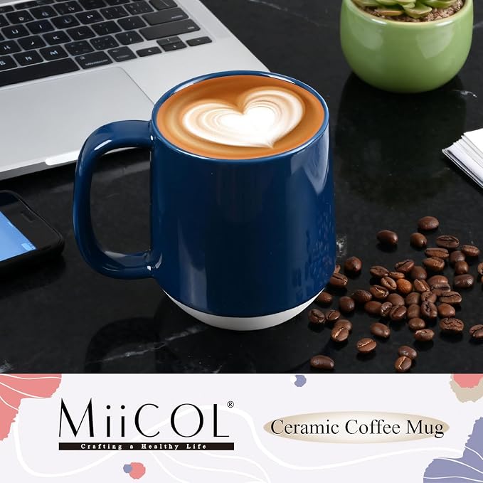 Miicol Ceramic Coffee Mug, 16 oz Large Coffee Cup, Tea Mug with Handle, Flat Bottom Mug for Men, Women, Office, Microwave and Dishwasher Safe, Multi-Color, Deep Ocean Blue - Image 2