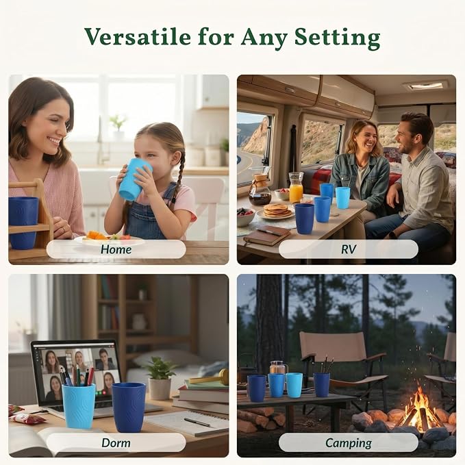 Homienly Wheat Straw Cups 16oz,Unbreakable Cups-6 PCS Freezer and Dishwasher Safe Cups for outdoor gatherings,Picnic,Travel-Blue Sky - Image 7
