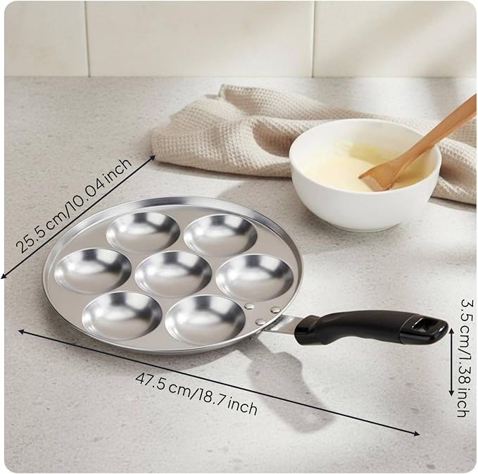 Amagogo Cake Aluminum Alloy Round Frying Pan 7-Hole Pancake Cooking Smooth Surface Nonstick Release Suitable for Home Kitchen Morning Cooking - Image 3