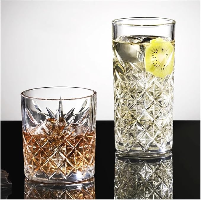 Glass Cups Transparent Embossed Glass Cups, 5 Sizes Stemless Glassware(Small) - Image 4