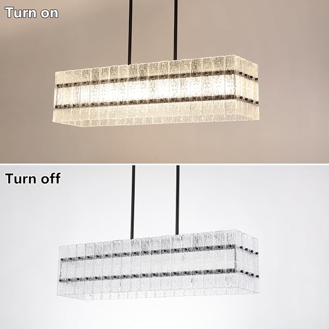 Modern Black Rectangle Water Ripple Glass Chandelier 6 Lights for Dining Room Kitchen Island Bar Living Room UL Listed L39.4 in - Image 8