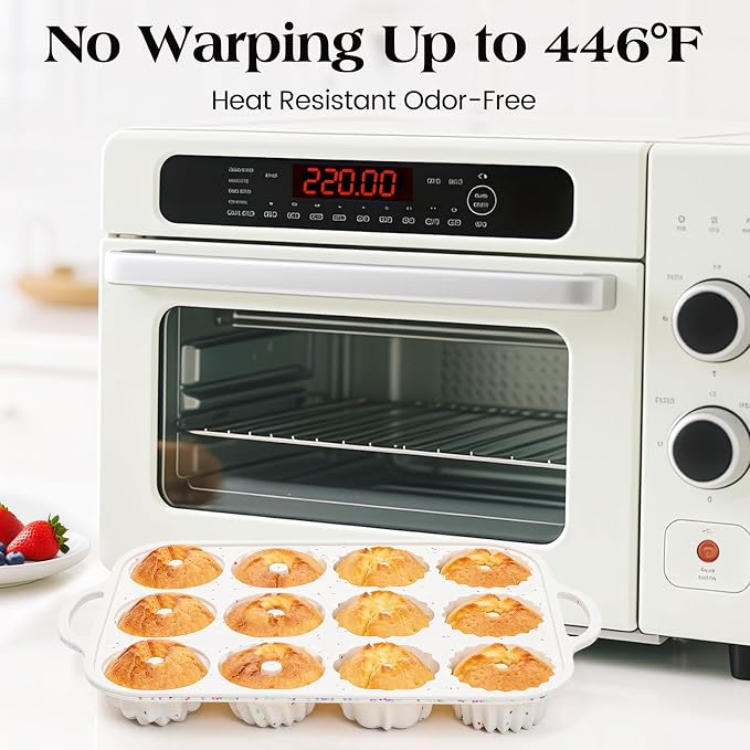 Vinino 3 Inch Mini Fluted Cake Pan, 1 Pack with Metal Frame | 4 Shapes 12 Cavity Mini Cake Mold for Flan, Jello, Pudding, Brownies & Desserts, Easy Release Silicone Design - Image 8