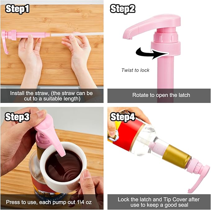 Patelai 5 Pcs Syrup Pump, Flavor Syrup Pump Dispenser Replacement Fits 750ml-1l Bottles for Coffee, Flavorings(Pink)