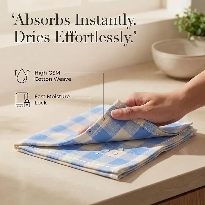 Urban Villa Cloth Napkins Cotton 20x20 (Set of 12) Blue Sand Checks - Image 3
