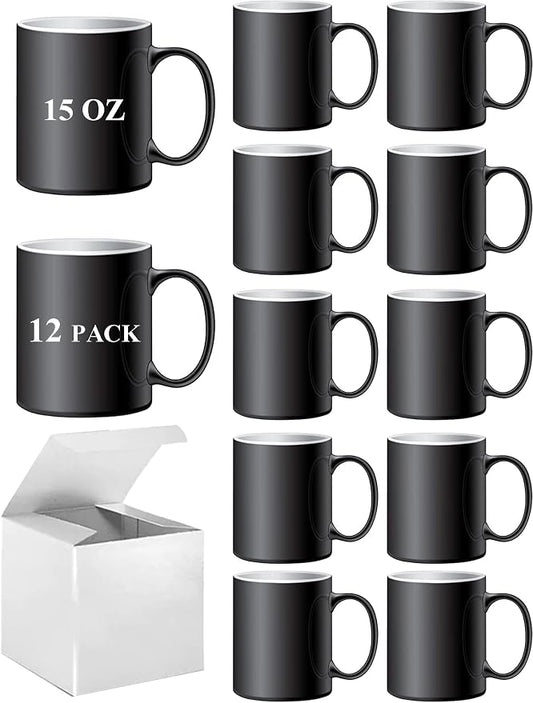 ABBSH Color Changing Mugs, Sublimation Mugs Black Color Changing Coffee Mugs Heat Sensitive Coffee Mugs Tazas Magicas Para Sublimacion 15 OZ With Box Set of 12 by ABBSH
