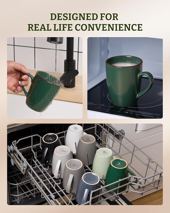 famiware Venus Coffee Mugs for 8, 13 oz Mug Set, Dringking Cup with Handle for Coffee, Tea, Cocoa, Milk, Dark Green - Image 5