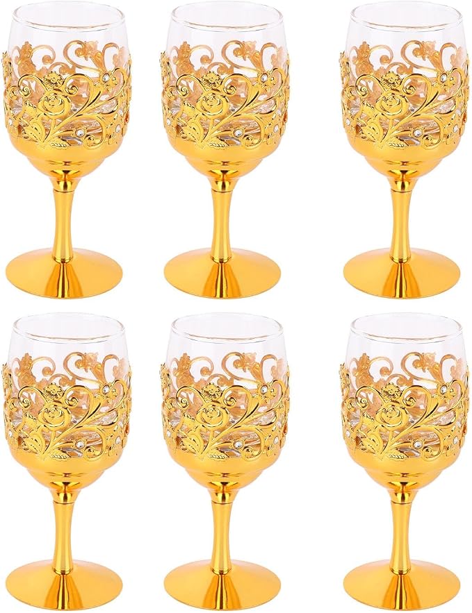 6Pcs Metal Wine Glass Set, Removable Stem or Stemless Design, Embossed Glassware for Home Bar, Dishwasher Safe by Unknown