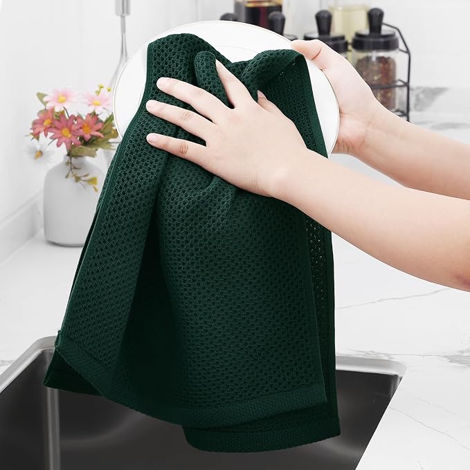 Homaxy 100% Cotton Waffle Weave Kitchen Dish Towels 8-Pack, Blackish Green | 13 x 28 Inches, Ultra Soft Absorbent Dish Towels, Quick Drying Cleaning Towels - Image 4