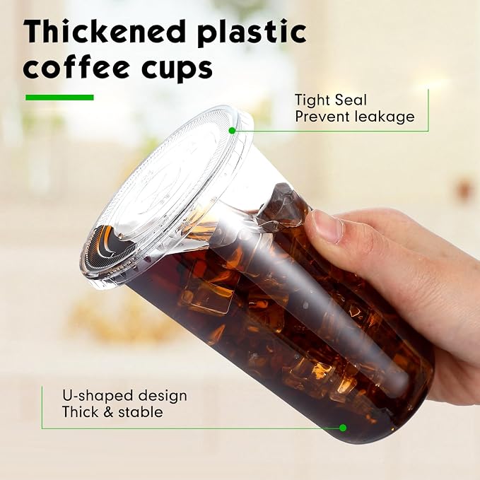 Baderke 25 Set Plastic Cups with Lids and Straws, Disposable Plastic Iced Coffee Cup for Cold Beverage Juice Smoothie Crystal for Coffee Shops Party Catering(Clear,18 oz) - Image 4