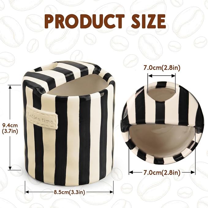 10oz Ceramic Coffee Mug with Sip Hole, Striped Espresso Cups for Hot & Cold Drinks and Microwave & Dishwasher & Freezer Safe, Ideal for Home Desk Kitchen Office Dorm Cafe Travel Daily - Black - Image 4
