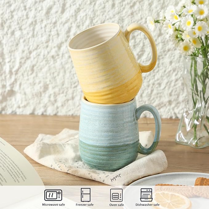 HASENSE Porcelain Coffee Mugs Set of 4, 12 Oz Two-Tone Reactive Glaze Coffee Cups with Handle, Unique Colorful Mug Set for Coffee, Tea, Coco, Latte, Dishwasher and Microwave Safe - Image 5