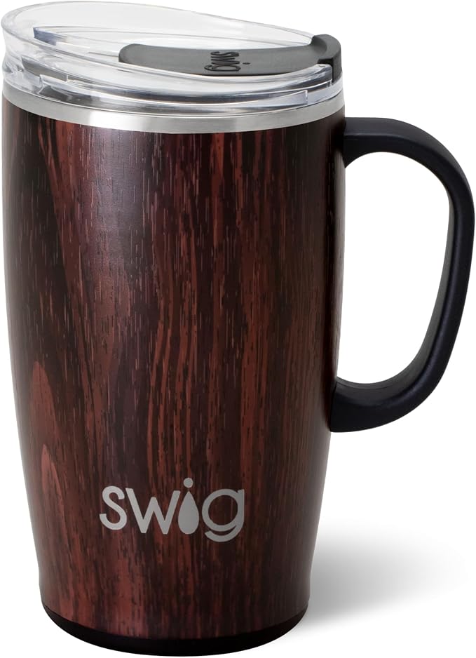 Swig Life 18oz Travel Mug, Insulated Tumbler with Handle and Lid, Cup Holder Friendly, Dishwasher Safe, Stainless Steel, Travel Coffee Cup (Bourbon Barrel) by SwigLife