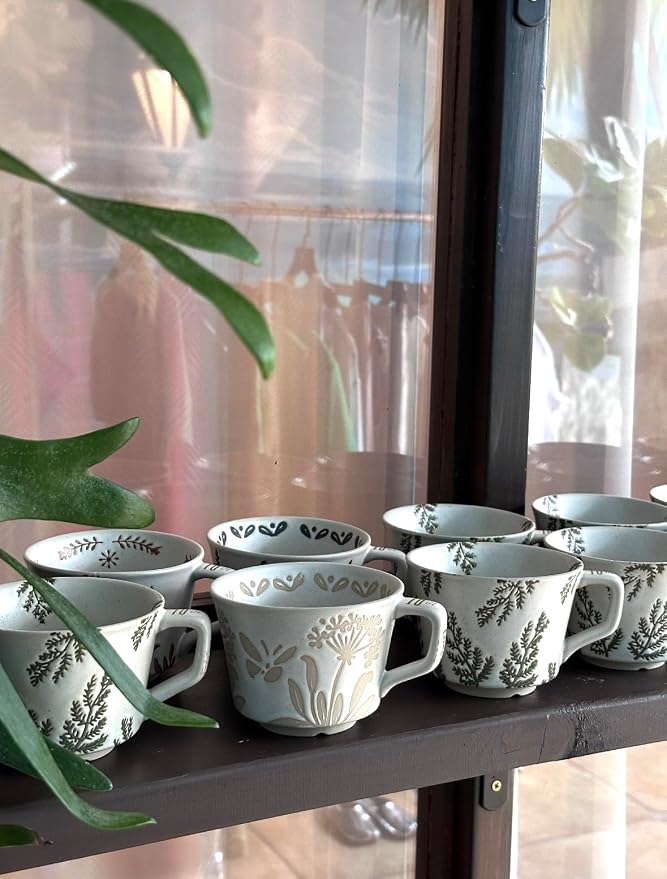 Handmade 12oz Coffee Mugs, Ceramic Coffee Mugs with Leaves Patterns for Man, Woman Modern Coffee Mug for Latte Cappuccino Cocoa, Dishwasher Microwave Safe, Stoneware Cup, Special Gifts, Lavender - Image 4