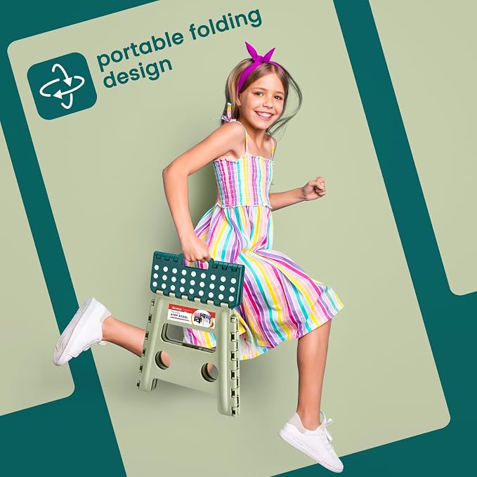 ACSTEP Foldable Step Stool for Adults 13 Inch, 300 lbs, Green | Lightweight Stepping Stool with Handle and Non-Slip Surface, for Reaching Kitchen Cabinets, Bathroom Shelves and Closets - Image 4