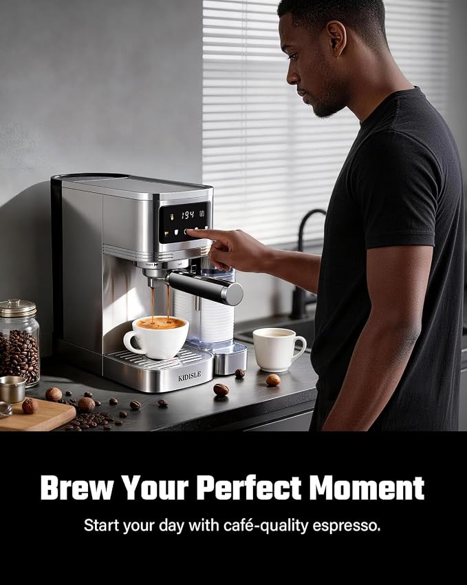 KIDISLE 20 Bar Espresso Machine with Auto Milk Frother & Touchscreen, 1350W | Dual Boiler 1350W Brew +1000W Froth, Pre-Infusion Rich Crema, 44oz Water + 24oz Milk, 3-in-1 Espresso, Cappuccino, Latte - Image 9
