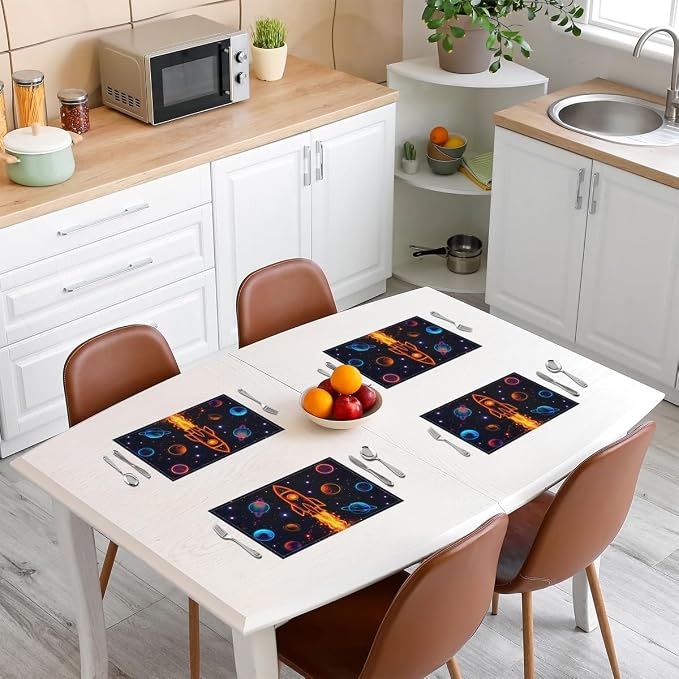 Feelyou Outer Space Placemats Set of 4 12"x18" Solar System Table Mats Placemat Outer Space Placemats for Dining Table Indoor Outdoor Kitchen Universe Planets Decor Table Place Mats - Image 3