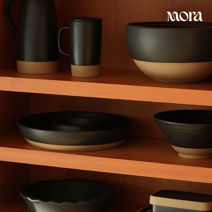 MORA Ceramic Chips and Dip Serving Tray: Large Divided Party Bowl Set for Chips & Salsa, Veggies & Dip, Fruit, Snacks, Entertaining, Hosting, etc. Minimalist Design for the Modern Hostess - Liquorice - Image 7