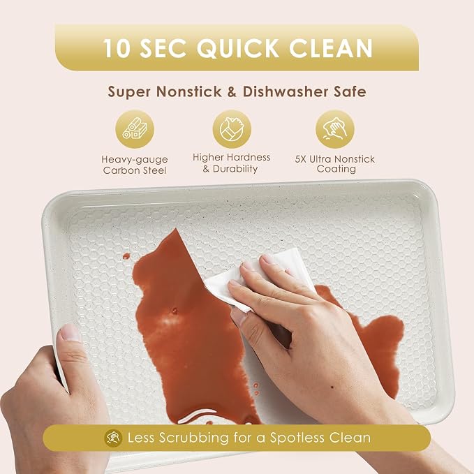 Baking Sheet Pan Set of 3, Nonstick Carbon Steel Cookie Sheets with Texture | Commercial Half/Quarter/Jelly Roll Pans Replacement Toaster Oven Tray, Heavy Duty & Easy Clean - Image 8