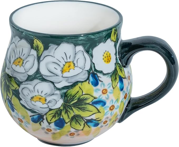 ALMA 12oz Handmade Floral Ceramic Coffee Mug | Microwave & Dishwasher Safe, Ideal for Morning Coffee Tea, Home Kitchen Dining Room Display, For Home Makers & Women by HandmadePotteryForHome