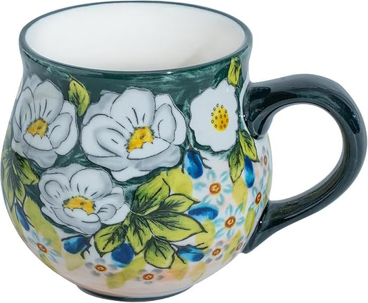 ALMA 12oz Handmade Floral Ceramic Coffee Mug | Microwave & Dishwasher Safe, Ideal for Morning Coffee Tea, Home Kitchen Dining Room Display, For Home Makers & Women by HandmadePotteryForHome