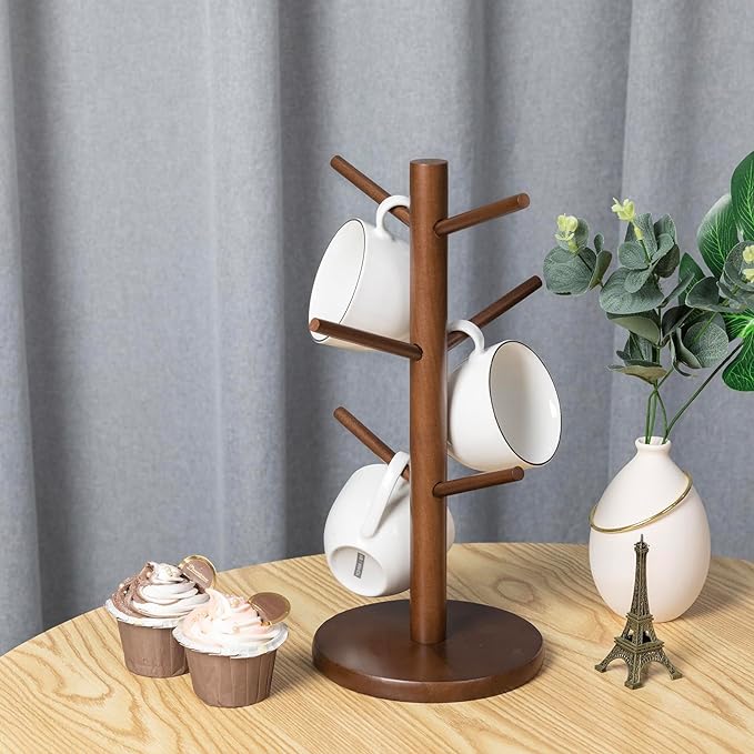 MyLifeUNIT Mug Holder Tree, Coffee Cup Holder with 6 Hooks (Brown) | Anti-slip padded bottom, space-saving compact design, easy air drying, sturdy tip-resistant structure - Image 4
